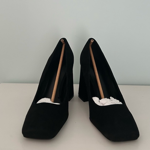 New Zara Black real Suede Block Heel Pumps - Women's - Picture 3 of 5